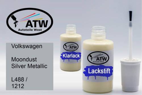 Volkswagen, Moondust Silver Metallic, L488 / 1212: 20ml Lackstift + 20ml Klarlack - Set, von ATW Autoteile West.